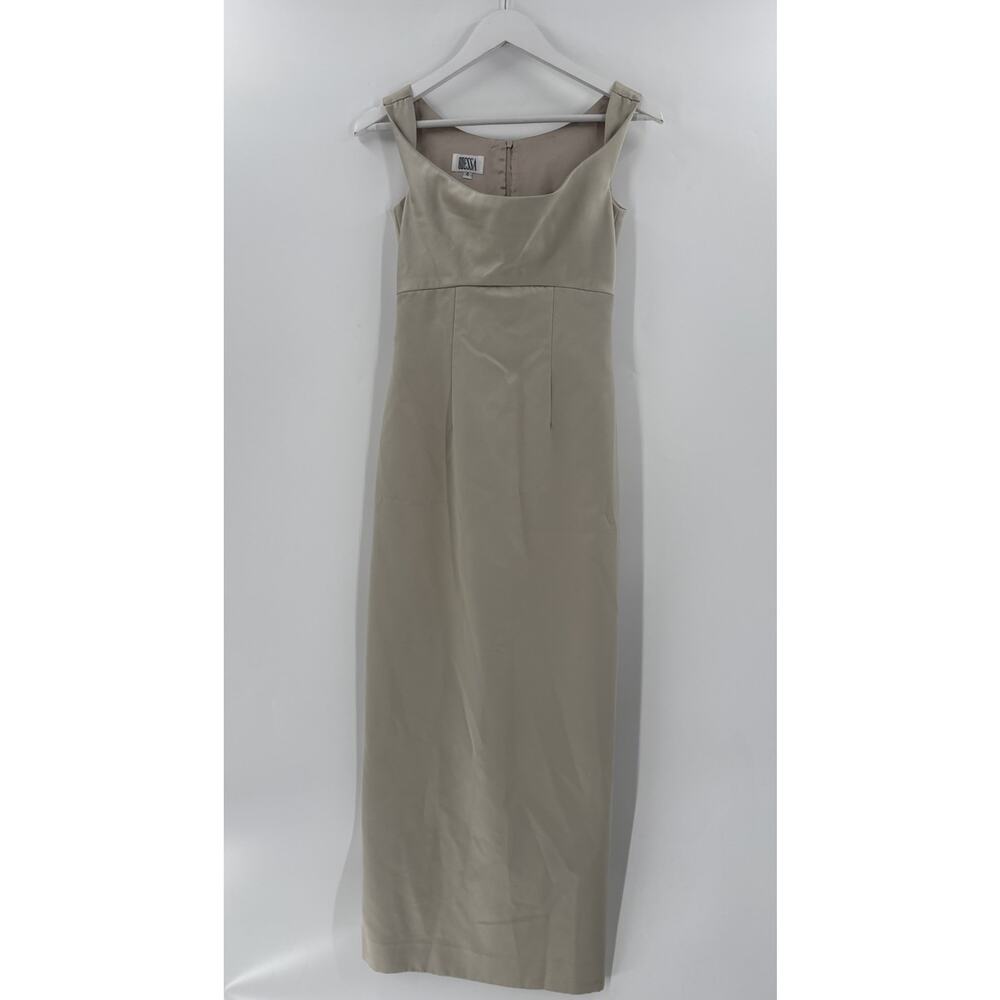 Vintage Odessa Column Dress Womens 4 Beige 90s Satin Sleeveless Empire Waist